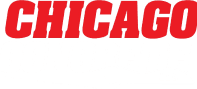 Logo reading "Chicago Concrete LLC" in red and white, with a stylized concrete trowel underlining the text.
